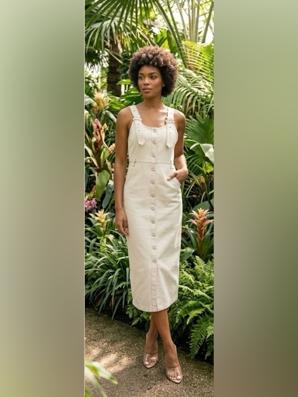 Blogger favorite SLEEVELESS BUTTON UP POCKETS DENIM OVERALL DRESS